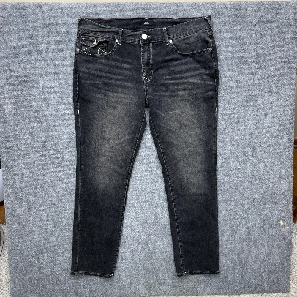 True Religion Geno Relaxed Slim Big T Flap Jeans Men's size 38 38x31 black